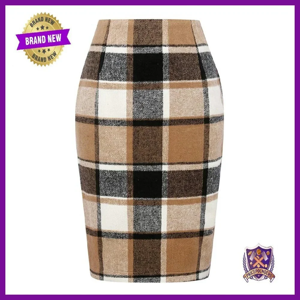 Knee Length Wool Pencil Skirt, High Waist Bodycon, Zipper Closure